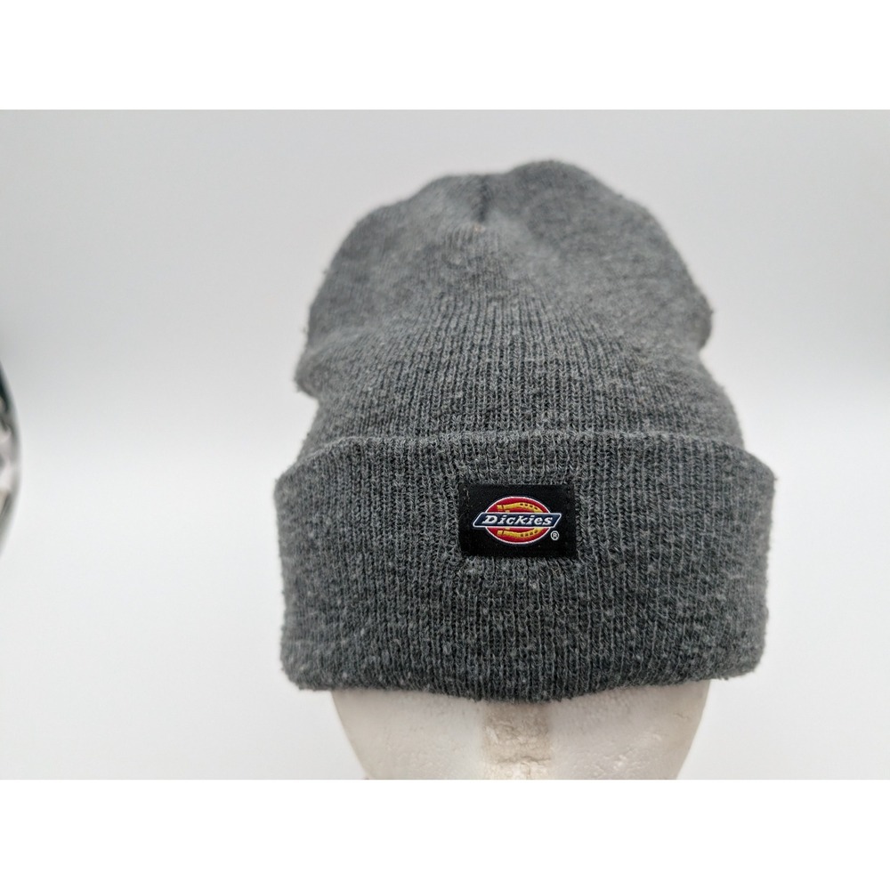 Dickies Mens Gray Cuffed Knit Beanie Hat Logo Patch One Size
